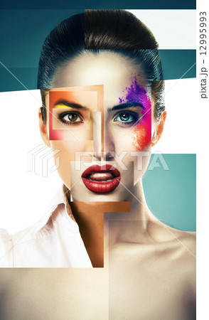 collage of woman with powder on face 12995993