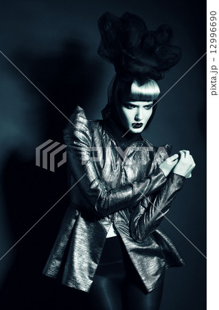 black and white urban woman in silver blazer 12996690