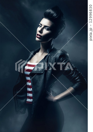 woman in black jacket in the fog woman in black jacket in the fog 12996830