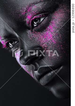 woman in silver paint and neon pink powder woman in silver paint and neon pink powder 12996890