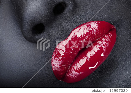 **eauty red lips black leather 12997029