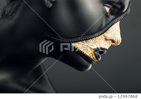 woman with zip on face woman with zip on face 12997868