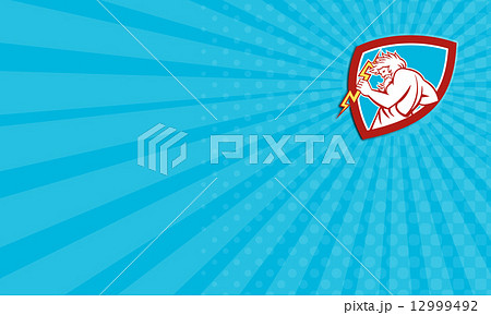 Business card Zeus Wielding Thunderbolt Shield Retro 12999492