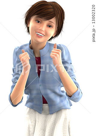 ガッツポーズする笑顔の女性 合成用背景透過リアル３dcgイラスト素材のイラスト素材