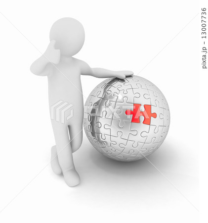 Man by presentation spherical  puzzle over white background 13007736