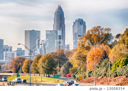 charlotte north carolina skyline during autumn season at sunset charlotte north carolina skyline during autumn season at sunset 13008354