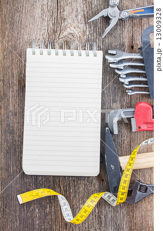 tools kit frame on wooden planks 13009328