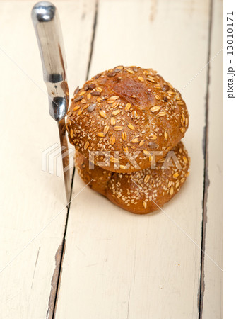 organic bread over rustic table 13010171