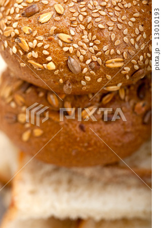 organic bread over rustic table 13010193