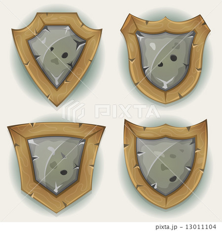 Stone And Wood Shield Security Icons 13011104