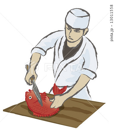 魚を下ろす料理人のイラスト素材