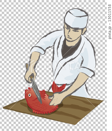 魚を下ろす料理人のイラスト素材