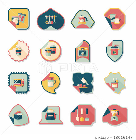 Kitchenware sticker flat banner background set, eps10 13016147