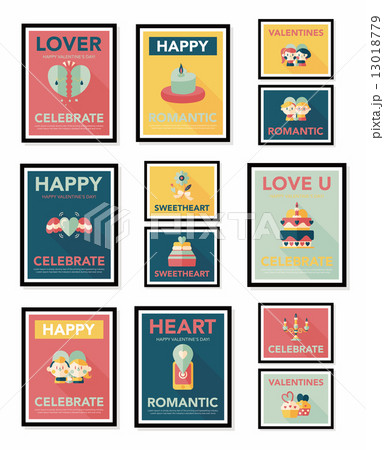 Valentine***s Day poster flat banner design flat background set, 13018779