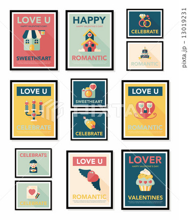 Valentine***s Day poster flat banner design flat background set, 13019231