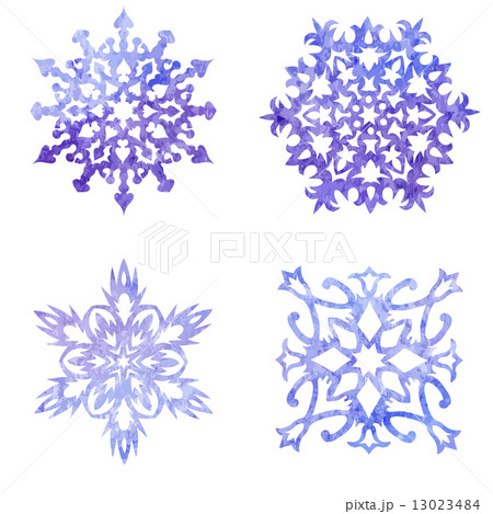 Watercolor blue painted set of Christmas snowflakes 13023484