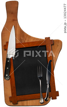Empty Blackboard on Wooden Cutting Board 13024477