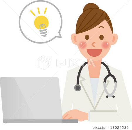 女医　パソコン　電球 13024582