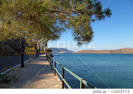 beautiful paved promenade and Mediterranean sea, Greece beautiful paved promenade and Mediterranean sea, Greece 13028753