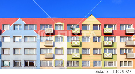 Colorful facade of a residential building. Colorful facade of a residential building. 13029927