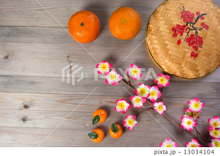chinese new year decorations top down view with copyspace 13034104