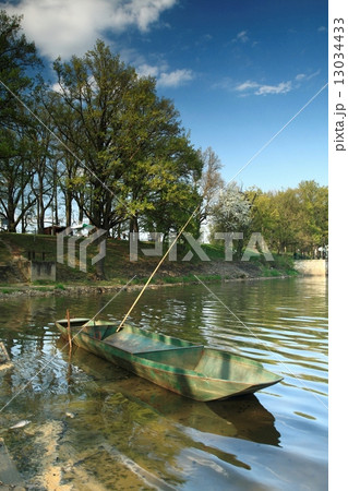 Fishing Boat near  the Dam of the Pond Rozmberk 13034433