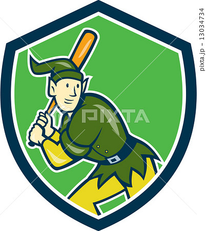 Elf Baseball Player Batting Shield Cartoon 13034734