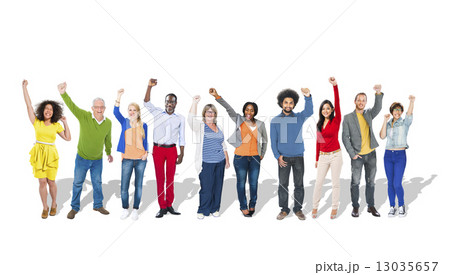 Multi-Ethnic Group of People Arms Raised 13035657