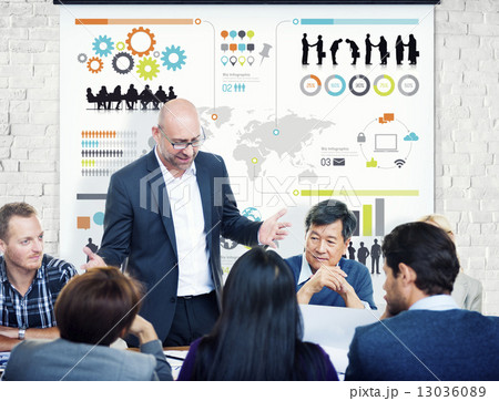 Group of Business People Meeting with Infographic Group of Business People Meeting with Infographic 13036089