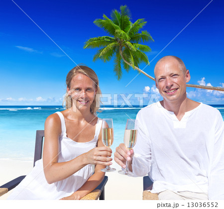 A couple celebrating on the beach 13036552