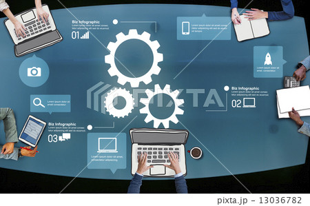 Business People Working and Gear Symbols Business People Working and Gear Symbols 13036782