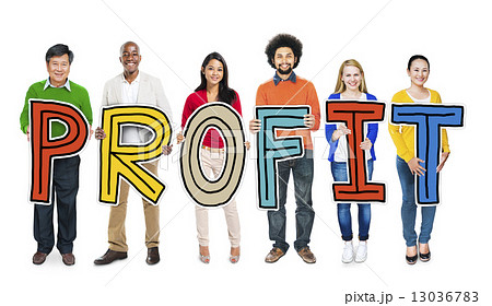 Multiethnic Group of People Holding Letter Profit Multiethnic Group of People Holding Letter Profit 13036783