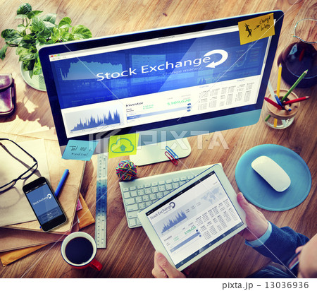 Man Analysis Stock Exchange on Computer Man Analysis Stock Exchange on Computer 13036936