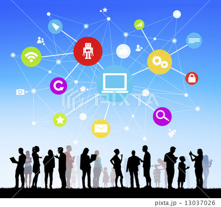 Silhouettes of Diverse People with Social Media Symbols 13037026