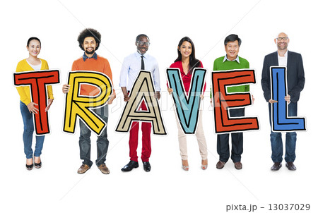 Diverse Group of People Holding Text Travel Diverse Group of People Holding Text Travel 13037029