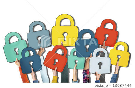 Group of Diverse People's Hands Holding Padlocks 13037444