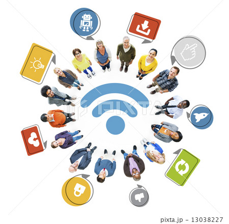 Multi-Ethnic Group of People and Wireless Technology Concept 13038227