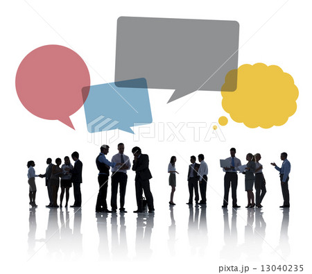 Silhouettes of Business People Discussing with Speech Bubbles Silhouettes of Business People Discussing with Speech Bubbles 13040235