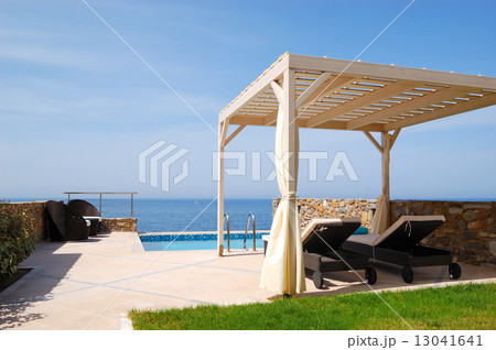 Swimming pool at the modern luxury villa, Crete, Greece 13041641