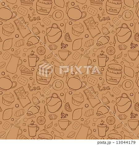 Tea and sweets vector seamless pattern 13044179