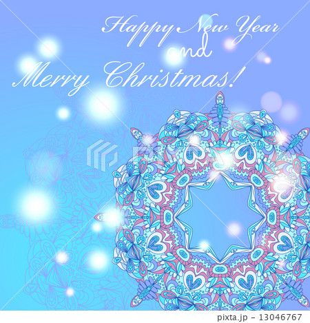 New Year greeting card. Congratulations on Christmas. Circle lace hand-drawn ornament card New Year greeting card. Congratulations on Christmas. Circle lace hand-drawn ornament card 13046767