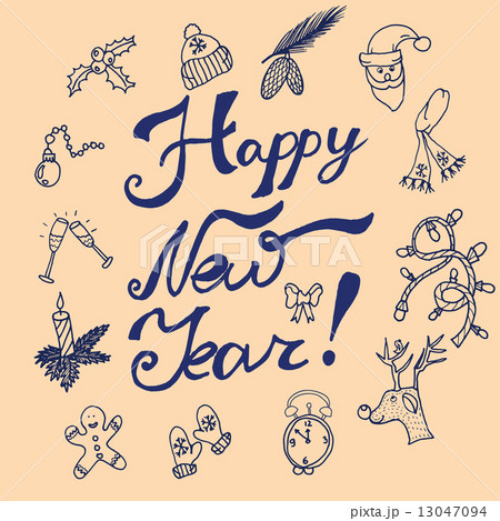 Christmas sketch. Congratulations with New year in Typographic style. Christmas sketch. Congratulations with New year in Typographic style. 13047094