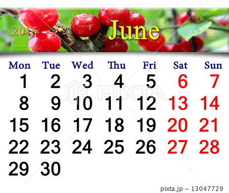 calendar for June of 2015 with Prunus tomentosa 13047729
