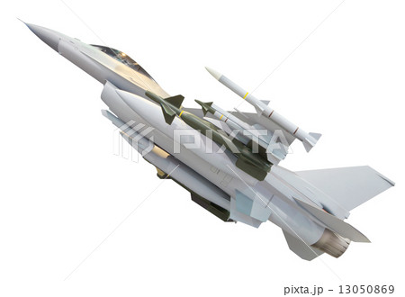 military jet plane with full weapon missile  isolated on white 13050869
