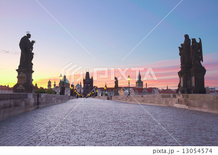 Charles bridge at sunset, Prague 13054574