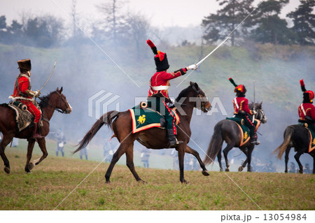 History fan in military costume, Austerlitz 13054984