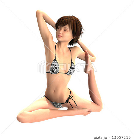 ヨガポーズの可愛い女の子 背景透過リアル３dcgイラスト素材のイラスト素材