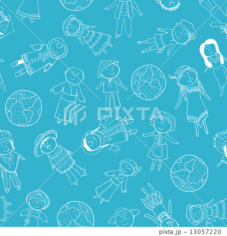 Kids in traditional costumes, seamless pattern Kids in traditional costumes, seamless pattern 13057220