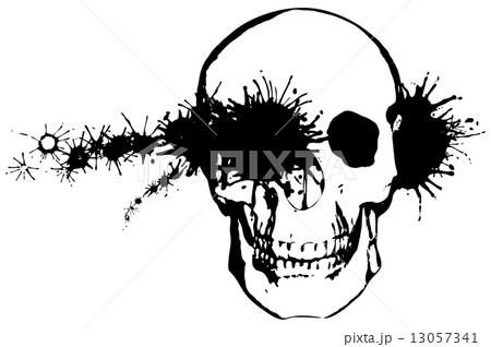Monochrome grunge illustration - a bullet through a human skull 13057341