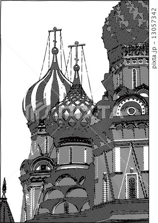 Domes of the Pokrovsky Cathedral, Moscow, Russia. 13057342